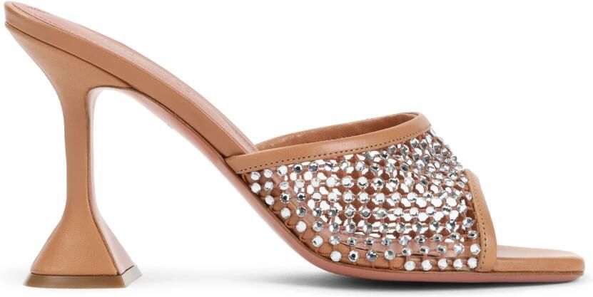 Amina Muaddi Sandalen Crystallized Leather Sandals in beige