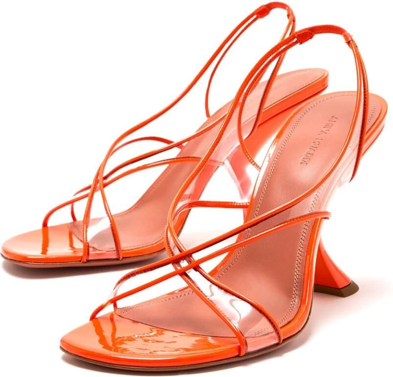 Amina Muaddi Oranje Leren Sandalen