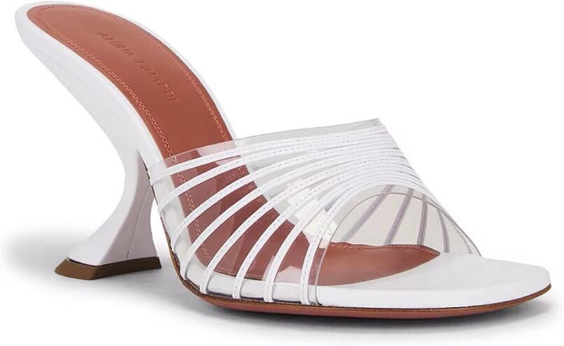 Amina Muaddi Witte Leren Muiltjes