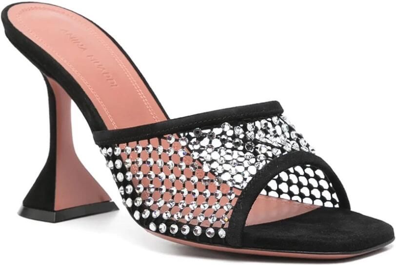 Amina Muaddi Zwarte kristalversierde hoge hak sandalen