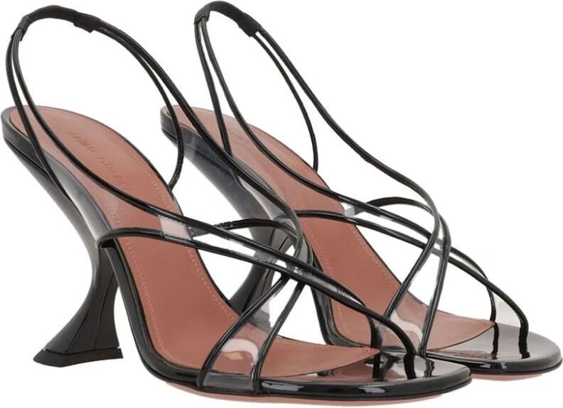Amina Muaddi Zwarte Leren Sandalen