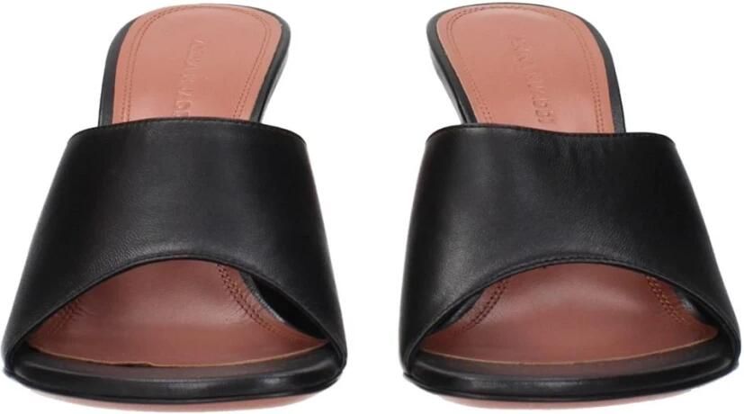 Amina Muaddi Zwarte Leren Stiletto Hakken Sandalen