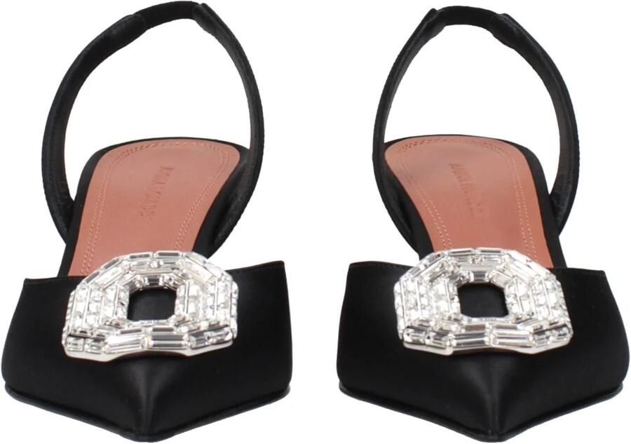 Amina Muaddi Zwarte Satijnen Stiletto Hak Sandalen