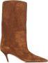 Amina Muaddi Beige Enkellaarsjes met Schuine Hak Brown Dames - Thumbnail 5