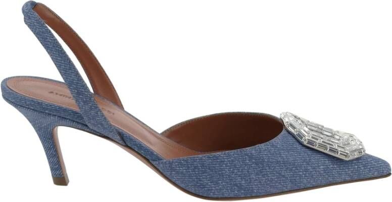 Amina Muaddi Gedrukte Denim Sling Pumps met Spiegelaccessoire