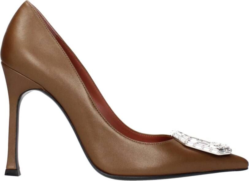 Amina Muaddi Bruin Leren Hoge Hakken Pumps