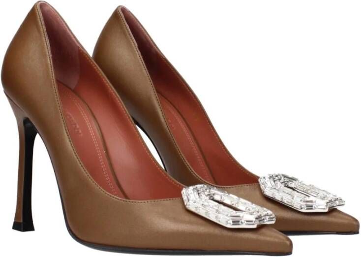 Amina Muaddi Bruine Leren Hoge Hakken Pumps