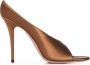 Amina Muaddi Bruine Satijnen Stiletto Sandalen - Thumbnail 1