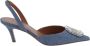 Amina Muaddi Hoge hakken Camelia Sling 60 Printed Denim Pumps in blauw - Thumbnail 1