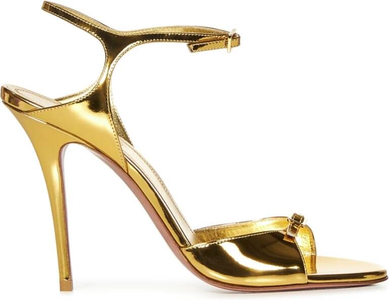 Amina Muaddi Gouden Sandalen met Metalen Gespen
