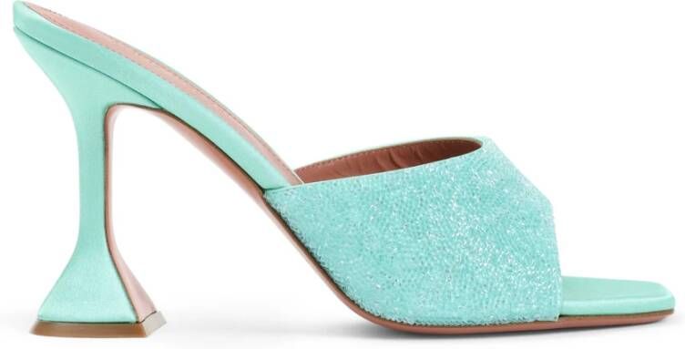 Amina Muaddi Groene Satijnen Kristal Sandalen Elegante Stijl