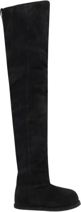 Amina Muaddi Elegante Suède Hoge Laarzen Ronde Neus Black Dames