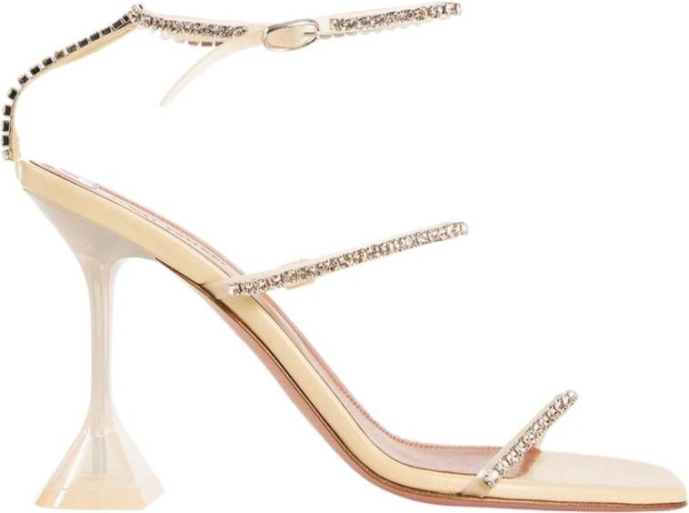 Amina Muaddi Kristal Vanille Sandaal met Gouden Accenten Beige Dames