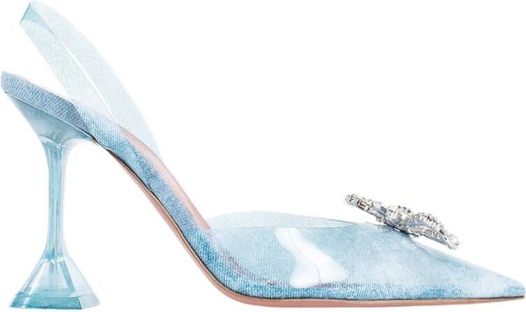 Amina Muaddi Kristallen Broche Denim Slingback Hakken Blue Dames