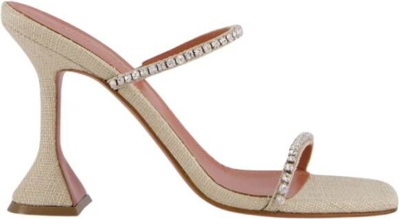 Amina Muaddi Kristalversierde Beige Canvas Slipper