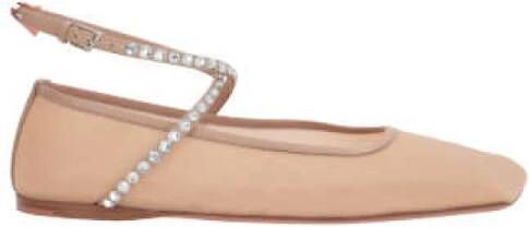 Amina Muaddi Nude Mesh Kristal Enkel Ballet Flats Beige Dames