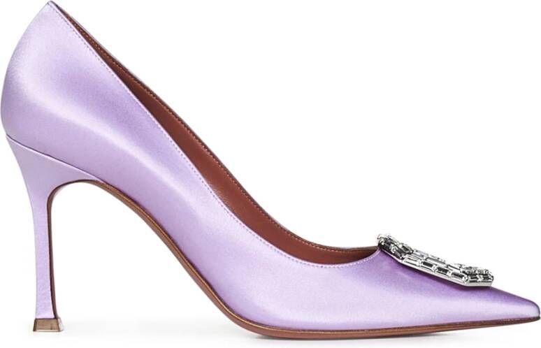 Amina Muaddi Paarse Zijden Satijnen Camelia Pump Purple Dames