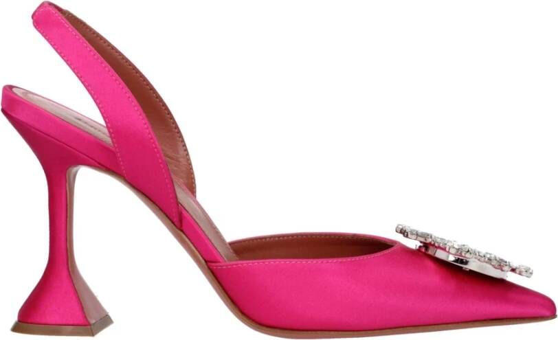 Amina Muaddi Roze Satijnen Strass Sandaal