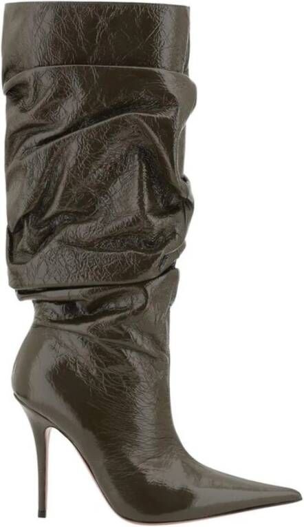 Amina Muaddi Ruffled-Effect Stiletto Heel Enkellaarzen Brown Dames - Foto 3