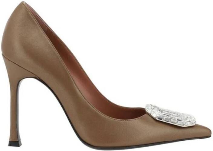 Amina Muaddi Satijnen Pumps met Juweel-Verfraaide Neus Brown Dames