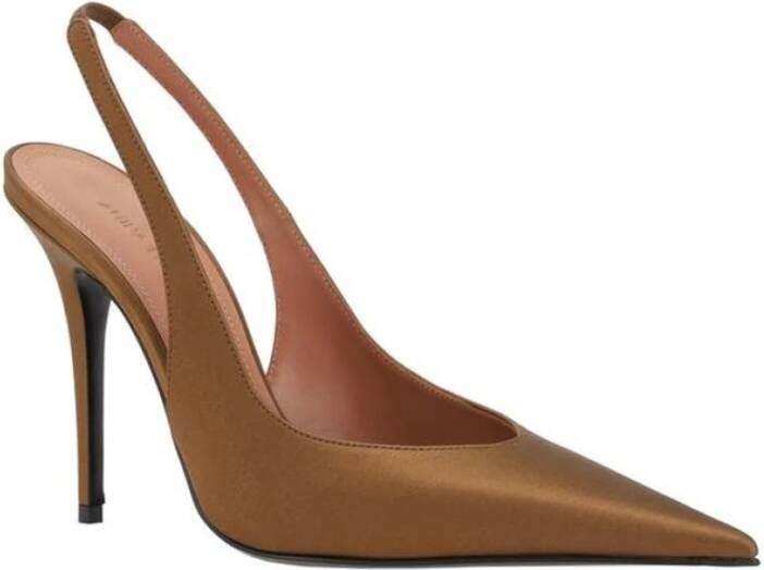 Amina Muaddi Satin Slingback Stiletto Heel Pumps Brown Dames