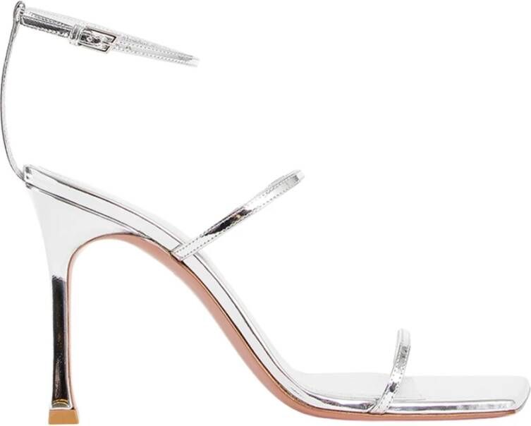 Amina Muaddi Mirror Silver Sandal Stiletto Hak