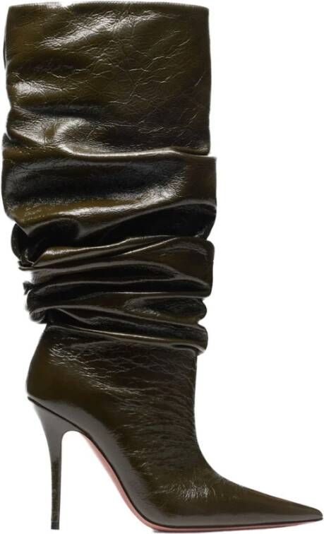 Amina Muaddi Ruffled-Effect Stiletto Heel Enkellaarzen Brown Dames