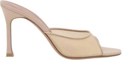 Amina Muaddi Transparante Mesh Stiletto Hak Sandalen Beige Dames