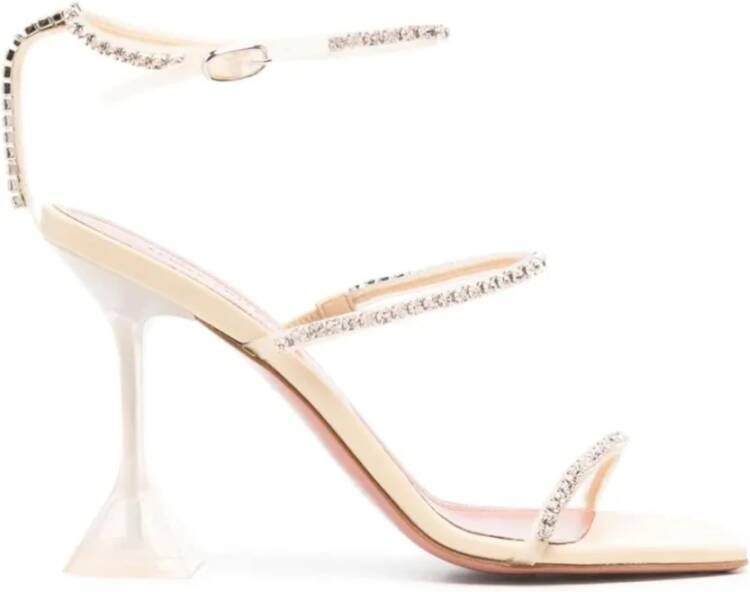 Amina Muaddi Witte Sandalen met Strassbanden