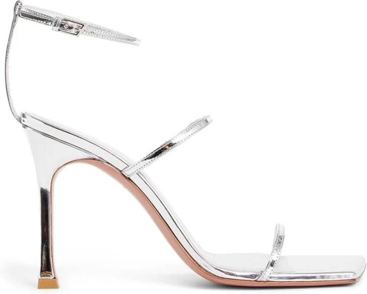 Amina Muaddi Zilveren Leren Sandalen Elegant Ontwerp
