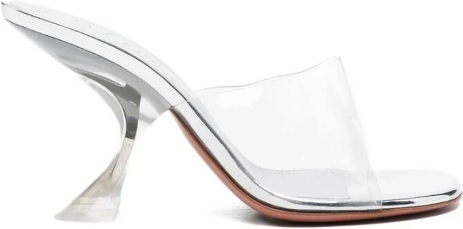 Amina Muaddi Zilverkleurige sculpted hak open teen schoenen