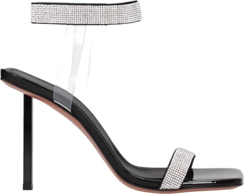 Amina Muaddi Zwarte Kristal Stiletto Hakken Sandalen