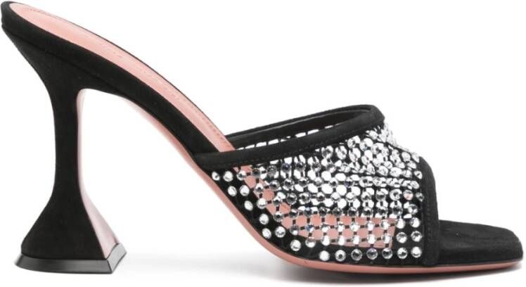 Amina Muaddi Zwarte kristalversierde hoge hak sandalen