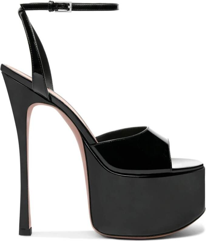 Amina Muaddi Zwarte Lakleren Stiletto Sandalen
