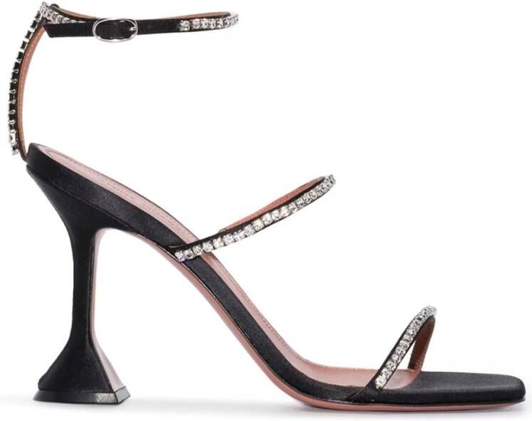 Amina Muaddi Zwarte zijden sandalen met zandloperhak Black Dames