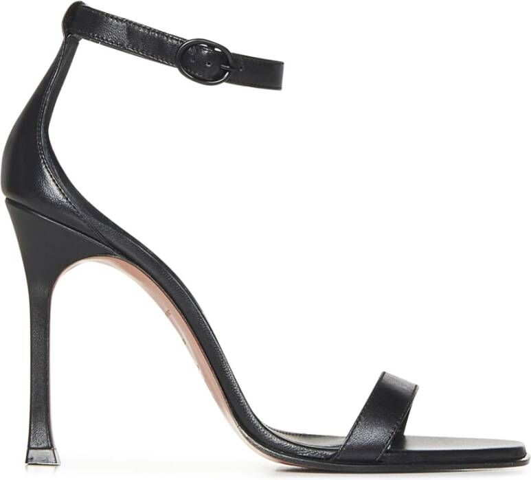 Amina Muaddi Zwarte leren sandalen met metalen gesp