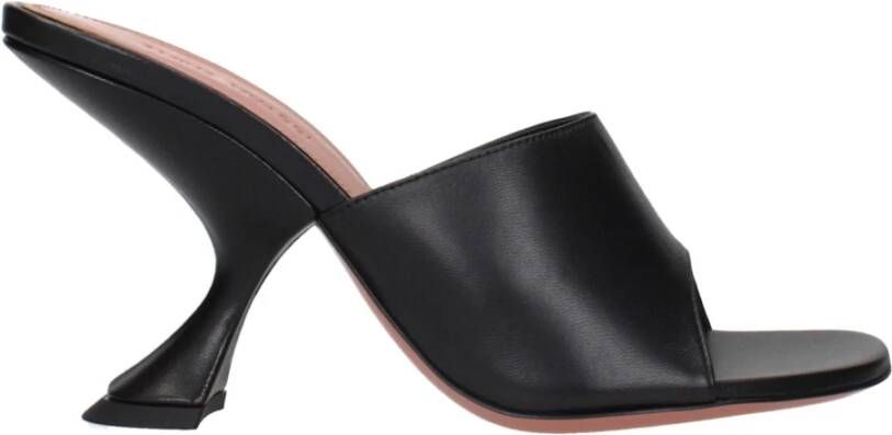 Amina Muaddi Zwarte Leren Stiletto Hakken Sandalen