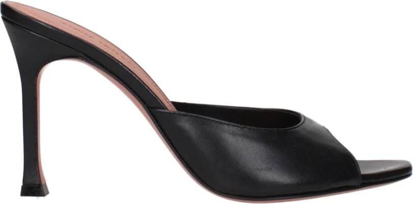 Amina Muaddi Zwarte Leren Stiletto Hakken Sandalen