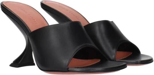 Amina Muaddi Zwarte Leren Stiletto Hakken Sandalen