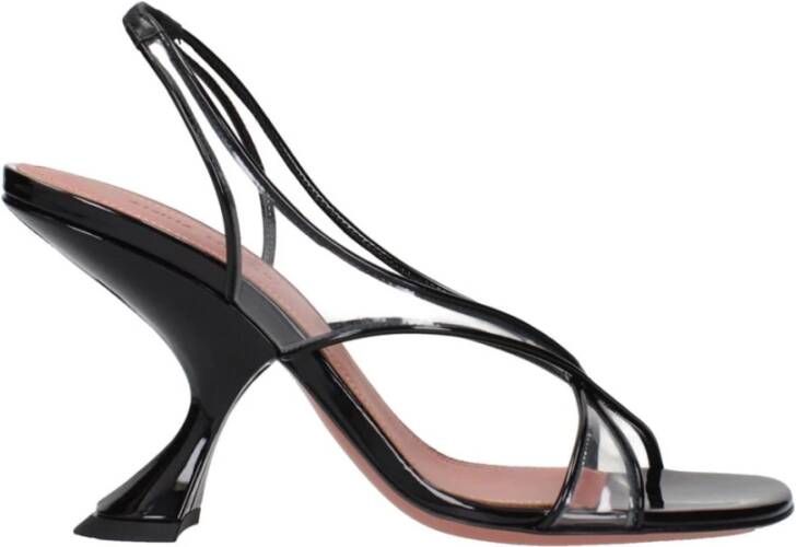 Amina Muaddi Zwarte Leren Stiletto Hakken Sandalen