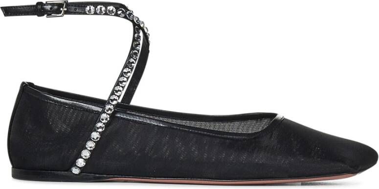 Amina Muaddi Zwarte Mesh Kristal Ballet Flats Black Dames