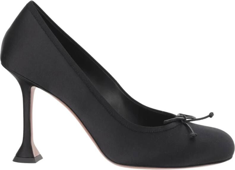 Amina Muaddi Zwarte Satijnen Ronde Neus Pumps