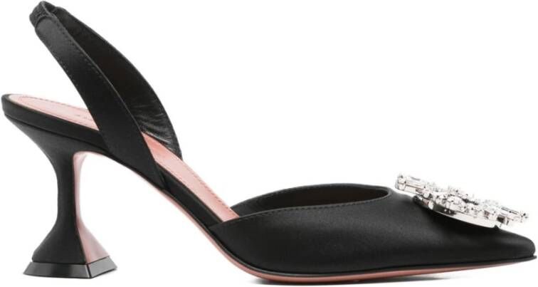 Amina Muaddi Zwarte Satijnen Slingback Hak Pumps