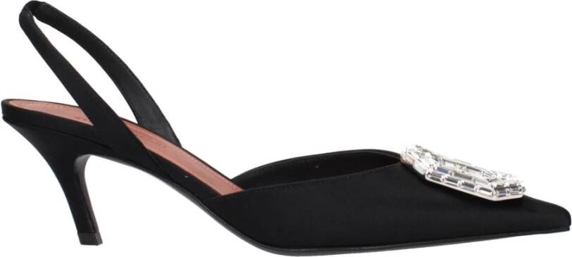 Amina Muaddi Zwarte Satijnen Stiletto Hak Sandalen