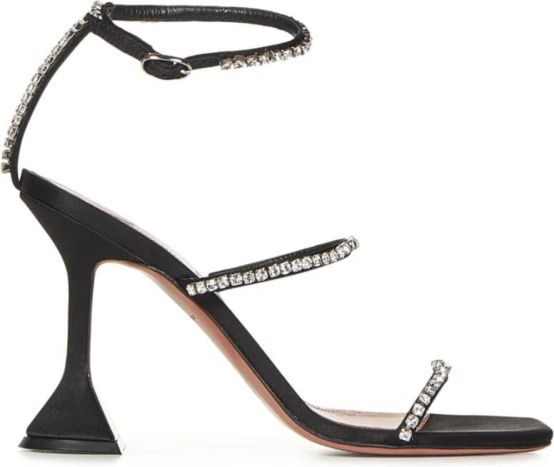 Amina Muaddi Zwarte zijden sandalen met zandloperhak Black Dames
