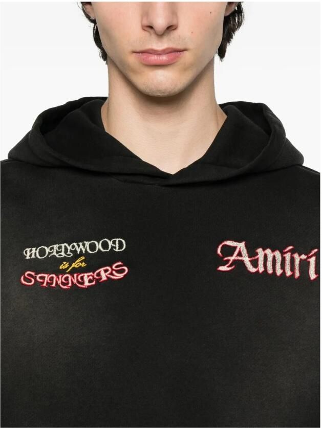 Amiri Zwarte Palmboom Geborduurde Hoodie