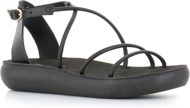 Ancient Greek Sandals Zwarte leren damessandalen met hoge zool
