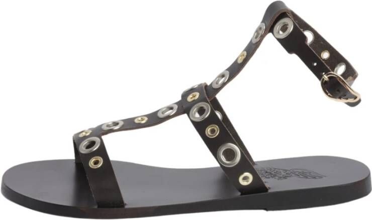 Ancient Greek Sandals Bruin Leren Flip-Flop Metalen Hoepels Brown Dames