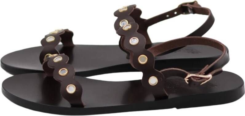 Ancient Greek Sandals Zwart-Bruine Clio Platte Sandalen Brown Dames