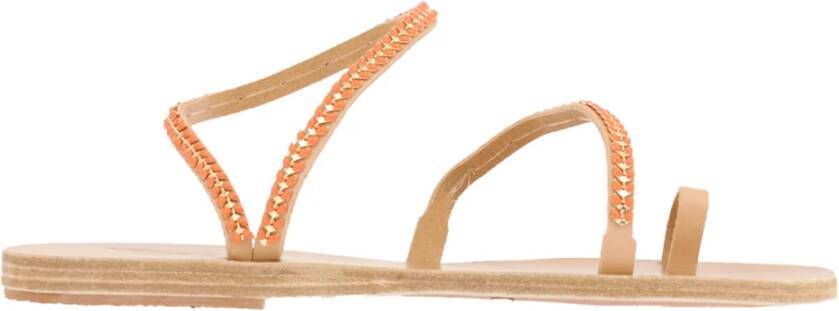 Ancient Greek Sandals Handgemaakte Leren Sandalen met Edelstenen Orange Dames